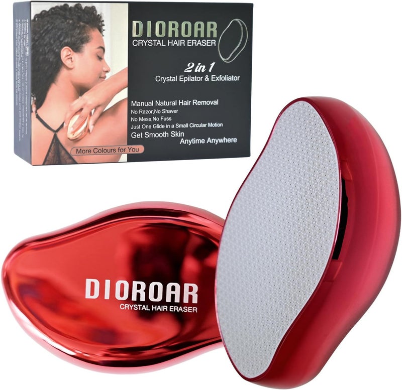 DIOROAR مزيل الشعر الكريستالي، مزيل الشعر الكريستالي المحسن، جهاز إزالة الشعر من الزجاج النانوي، مزيل الشعر غير المؤلم ومقشر بدون ماكينة حلاقة لبشرة ناعمة وحريرية بسرعة (أحمر) - Image 1